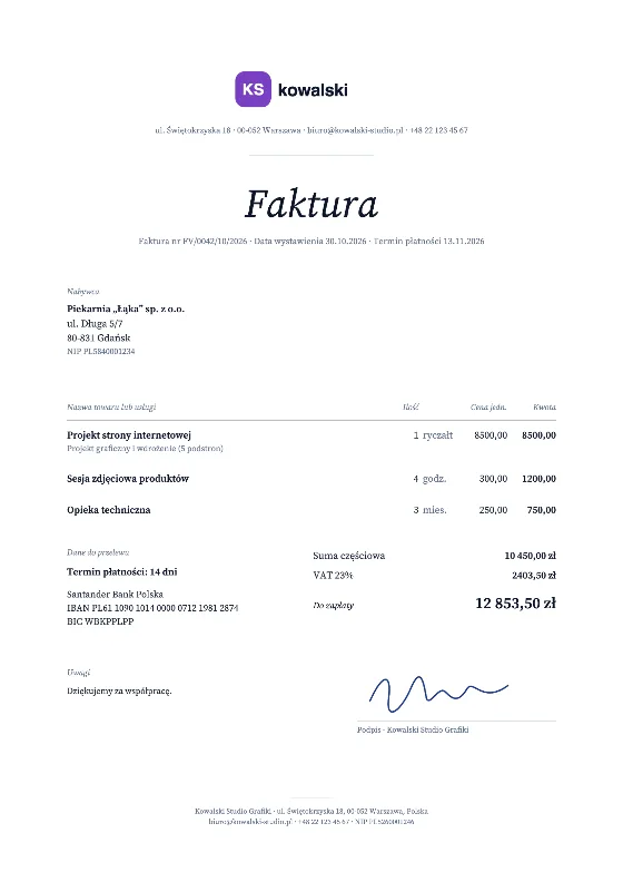 Studio: Faktura (Przykładowe dane)