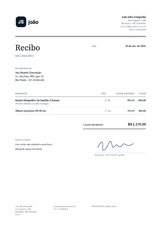 Clássico: Recibo (Dados de exemplo)