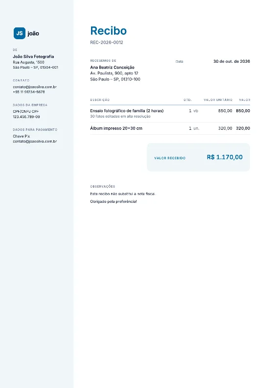 Corporativo: Recibo (Dados de exemplo)