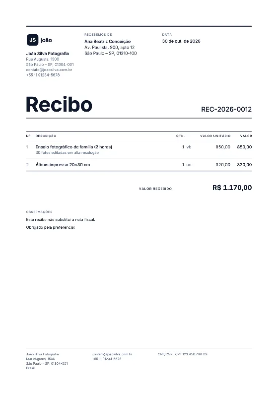 Grade: Recibo (Dados de exemplo)