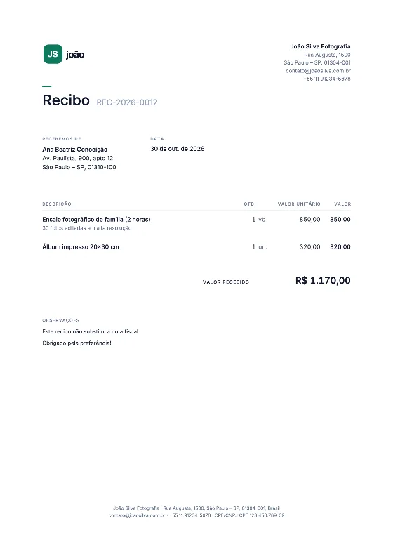 Minimalista: Recibo (Dados de exemplo)