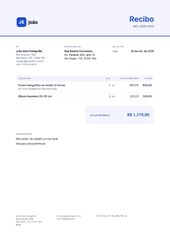 Moderno: Recibo (Dados de exemplo)