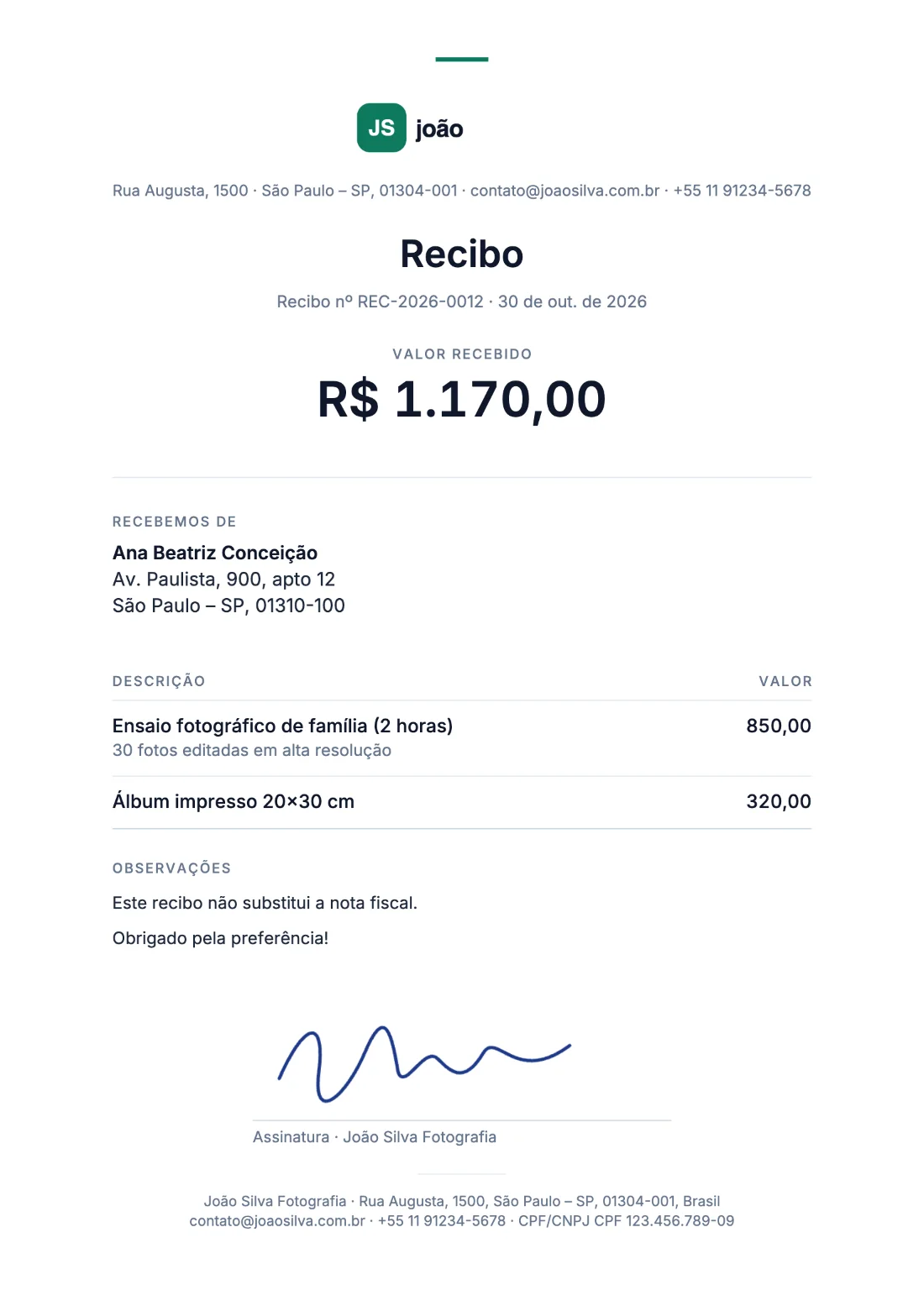 Recibo: Recibo (Dados de exemplo)