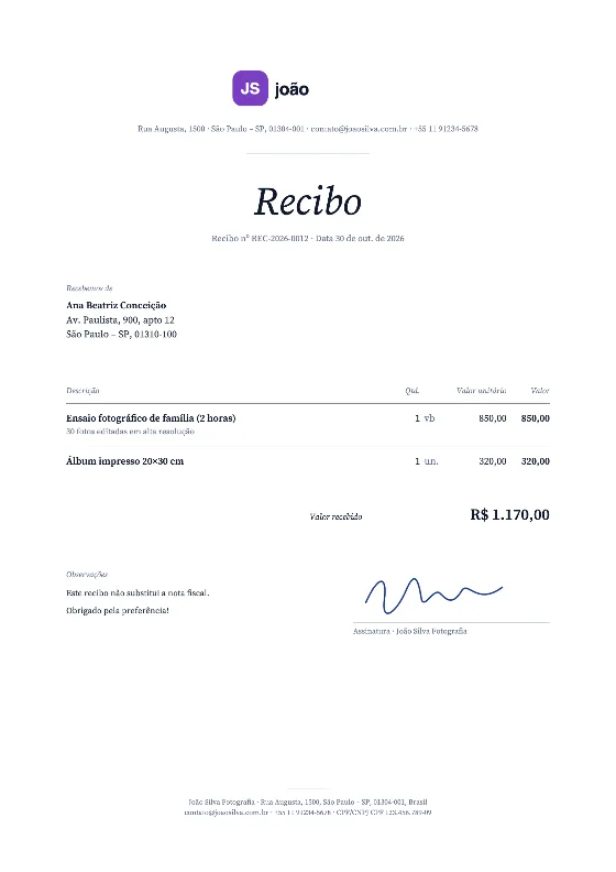 Estúdio: Recibo (Dados de exemplo)