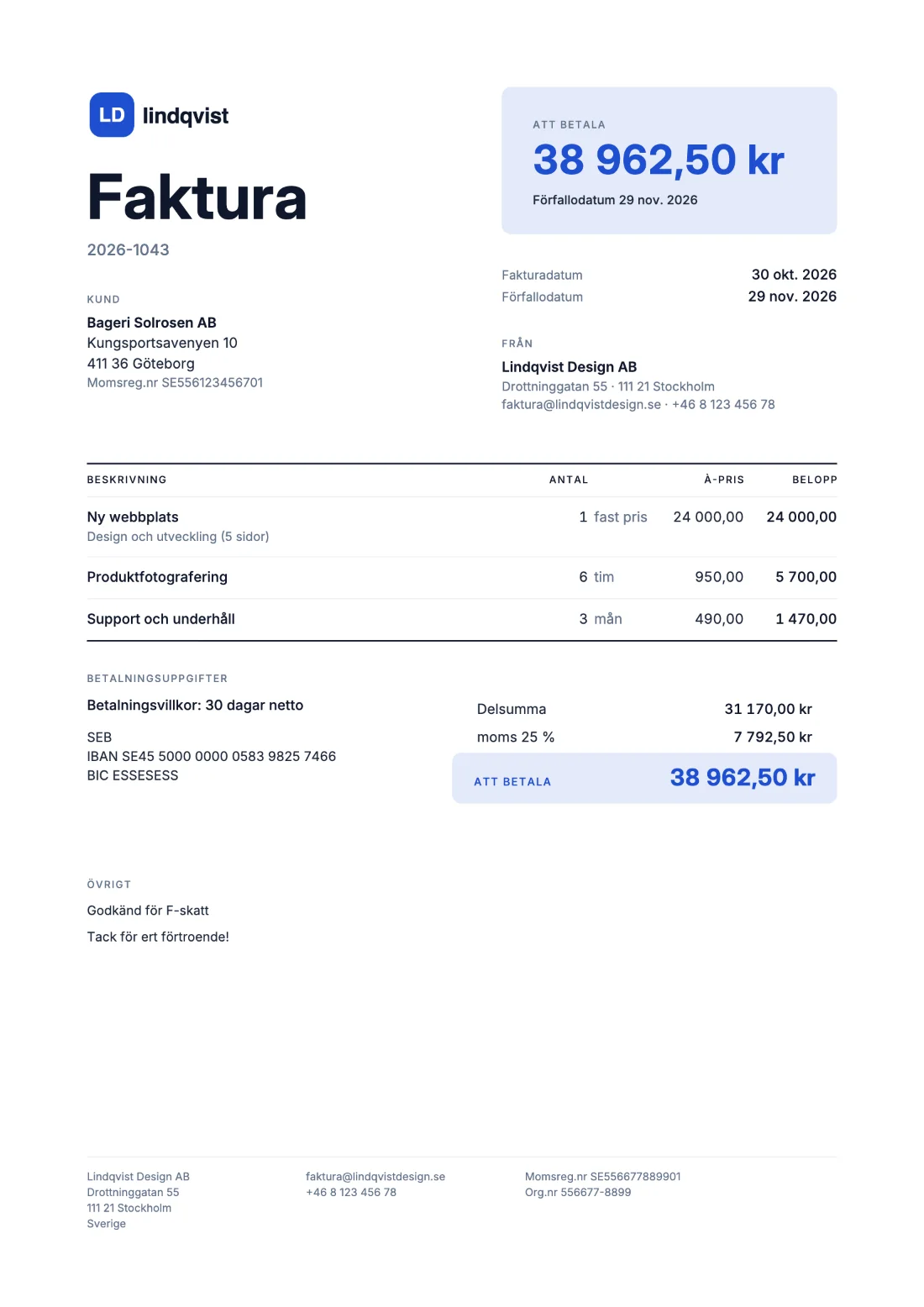 Kraftfull: Faktura (Exempeldata)