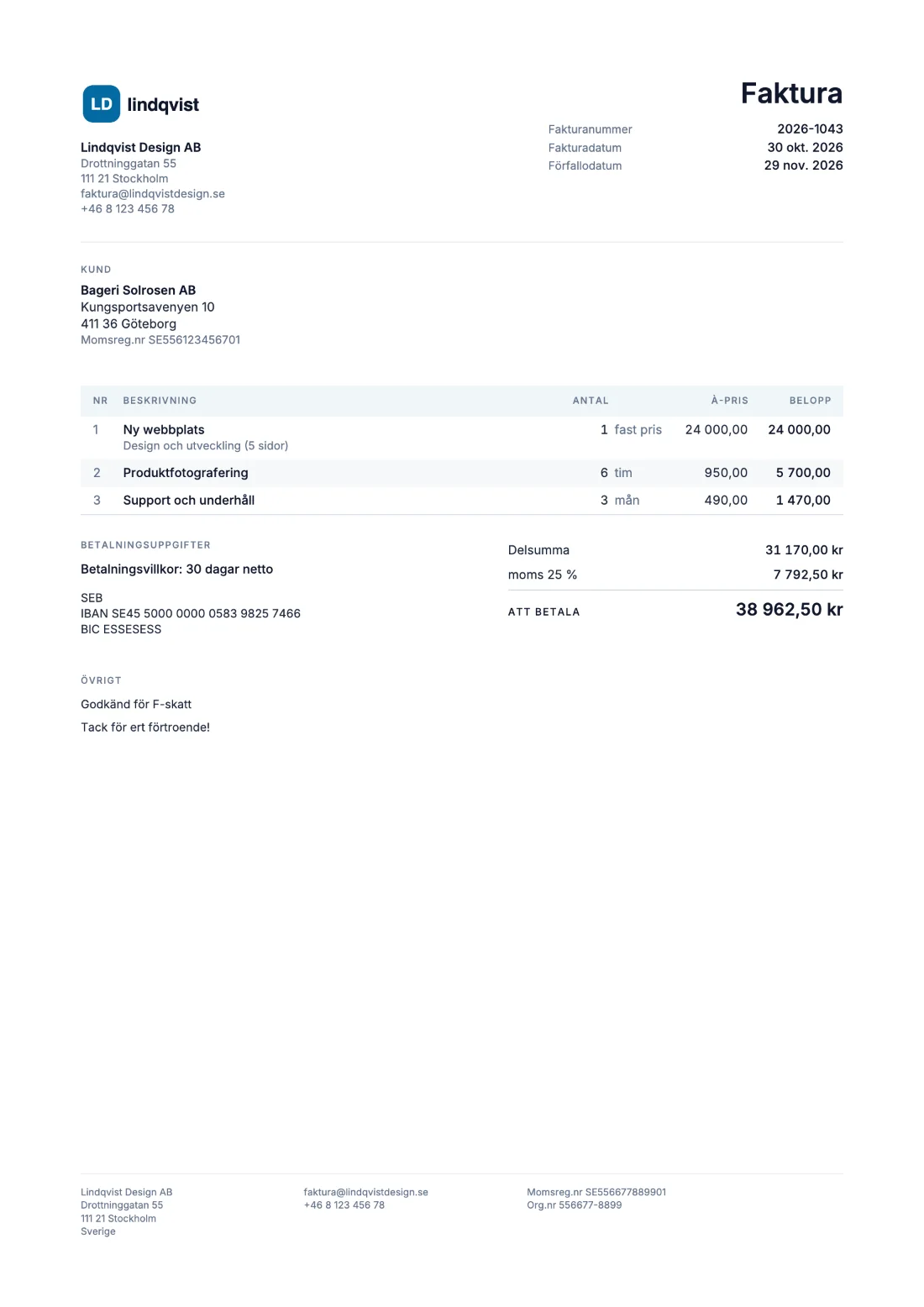Kompakt: Faktura (Exempeldata)