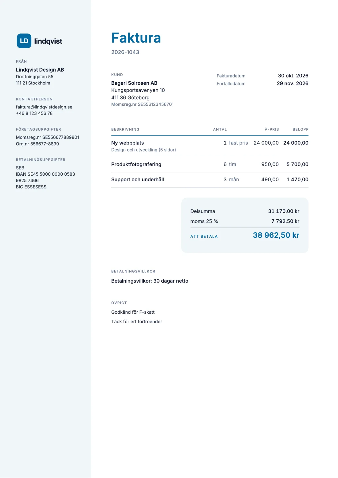 Företag: Faktura (Exempeldata)
