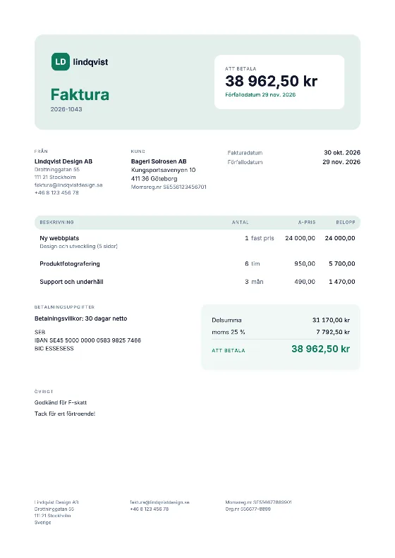 Fräsch: Faktura (Exempeldata)