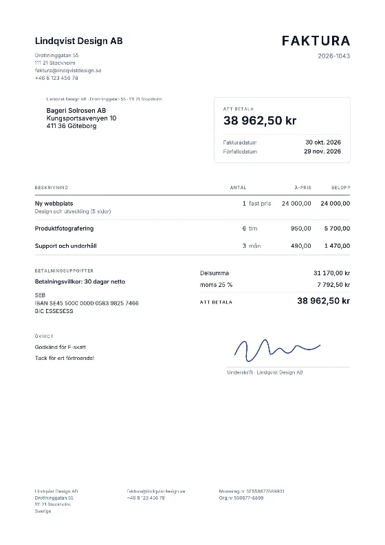 US Letter: Faktura (Exempeldata)