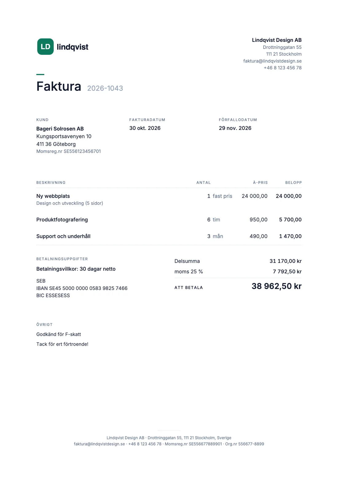 Minimal: Faktura (Exempeldata)