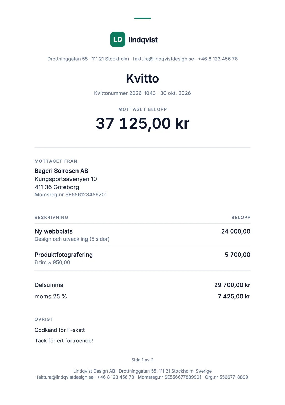 Kvitto: Faktura (Exempeldata)
