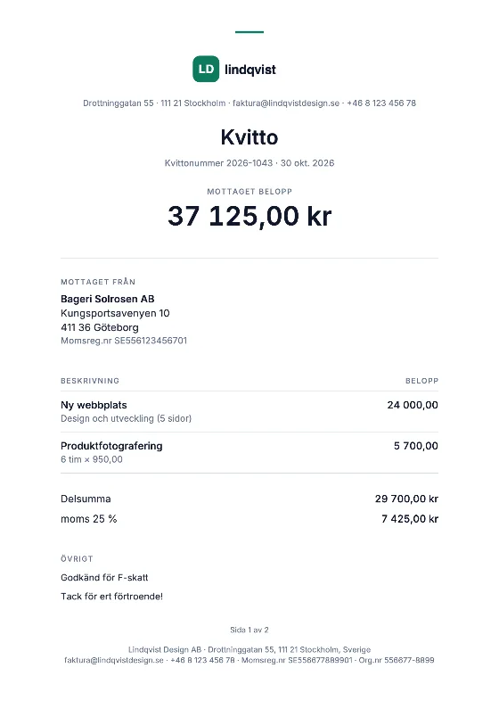 Kvitto: Faktura (Exempeldata)